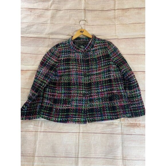 Talbots Women's Tweed Classic Wool Blend Button Front Crop Jacket - 10 - Picture 4 of 14